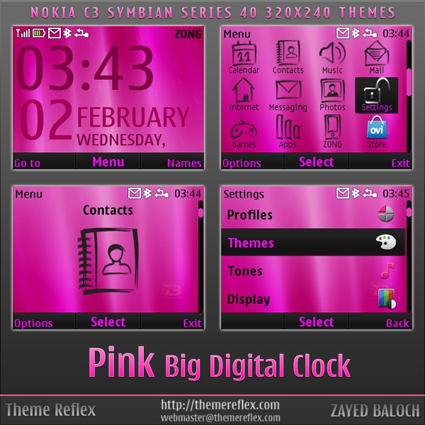 pink-big-digital-clock Nokia C3 / X2-01 theme